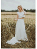 Two Piece Ivory Satin Minimalist Wedding Dress